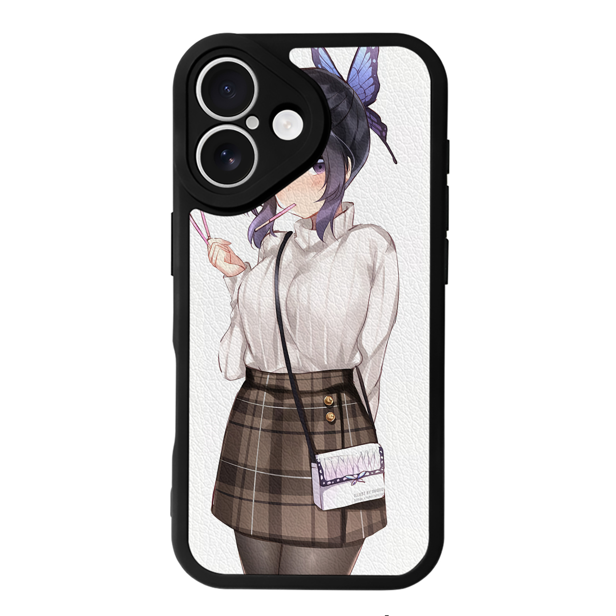 （画像用） 鬼滅の刃（きめつのやいば）蟲柱-胡蝶 しのぶ／こちょう しのぶ Kochou Shinobu 【iPhone 16シリーズ対応】シリコンスマホケース（レザー調） 材質：シリコン